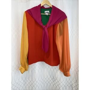 N.R. 1 Vintage Women’s Xl Blouse Color Block Shoulder Pads